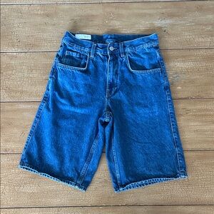 Zara Dark Blue Denim Knee-Length Shorts